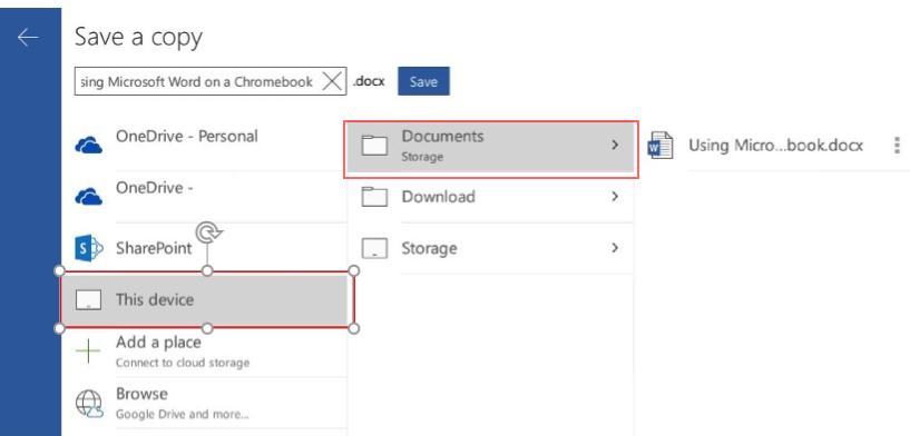 Word on a Chromebook User Experience - Saving Locally